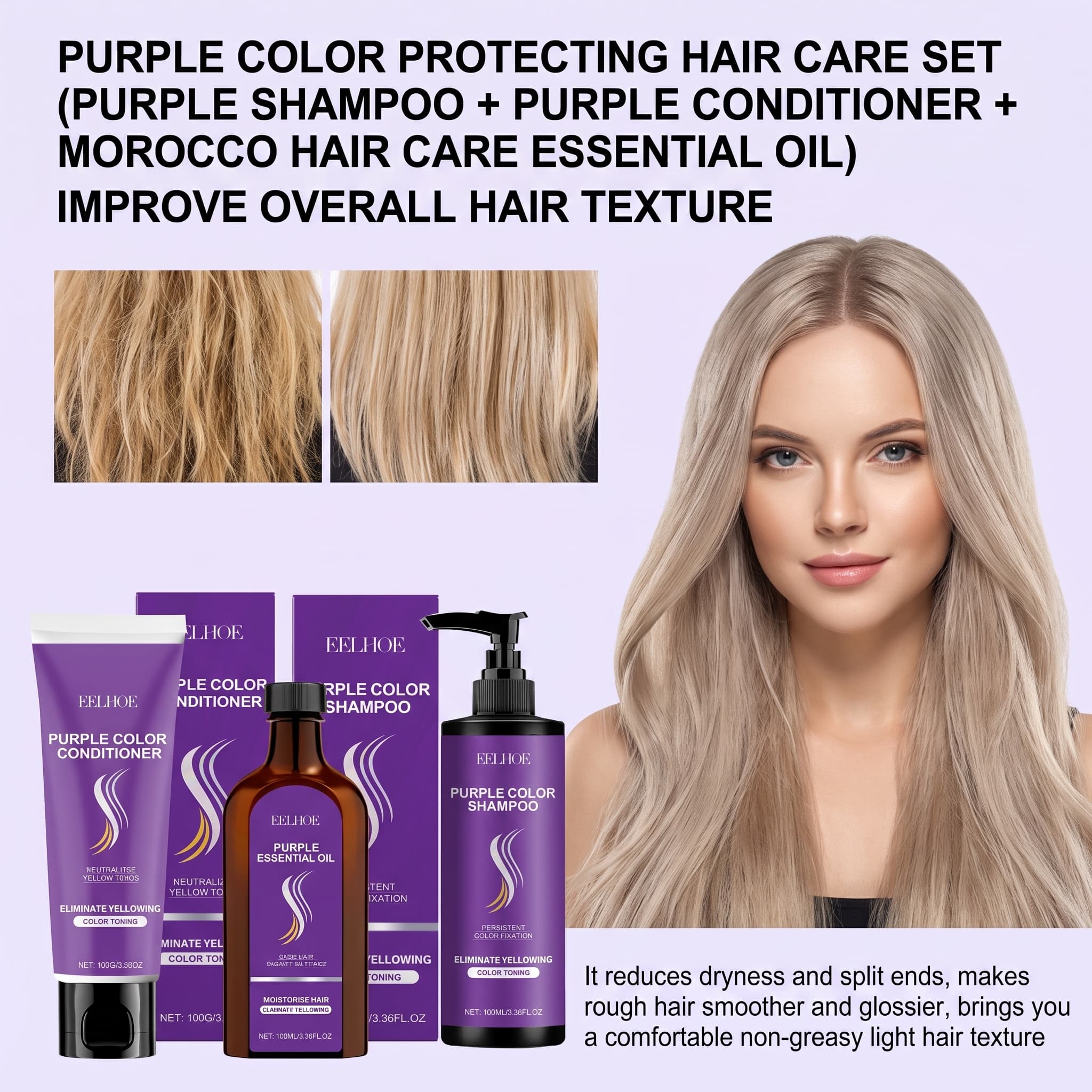 Paarse Shampoo Set met Conditi - Hair Care Oil Serum recensie en prijs