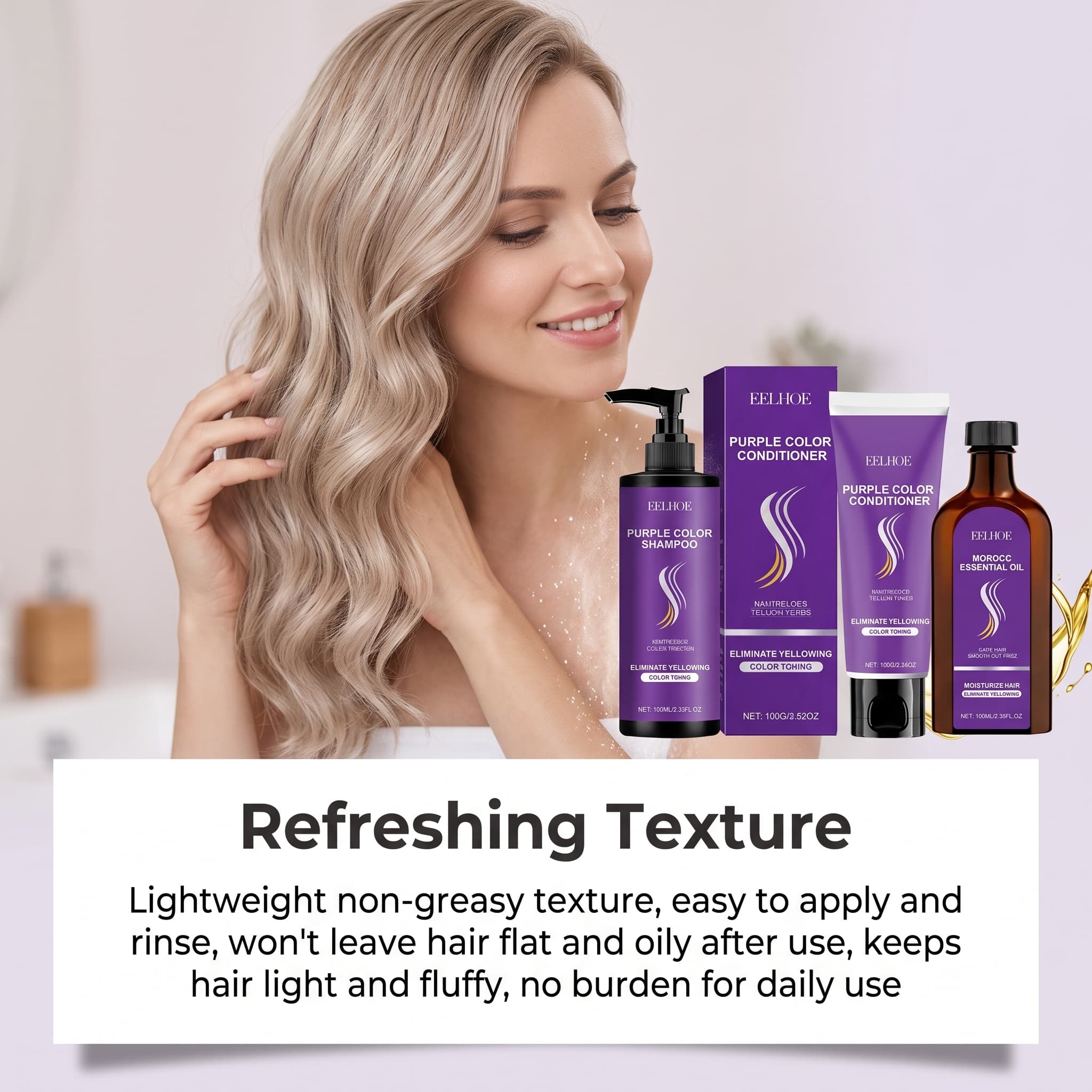 Paarse Shampoo Set met Conditi - Hair Care Oil Serum recensie en prijs