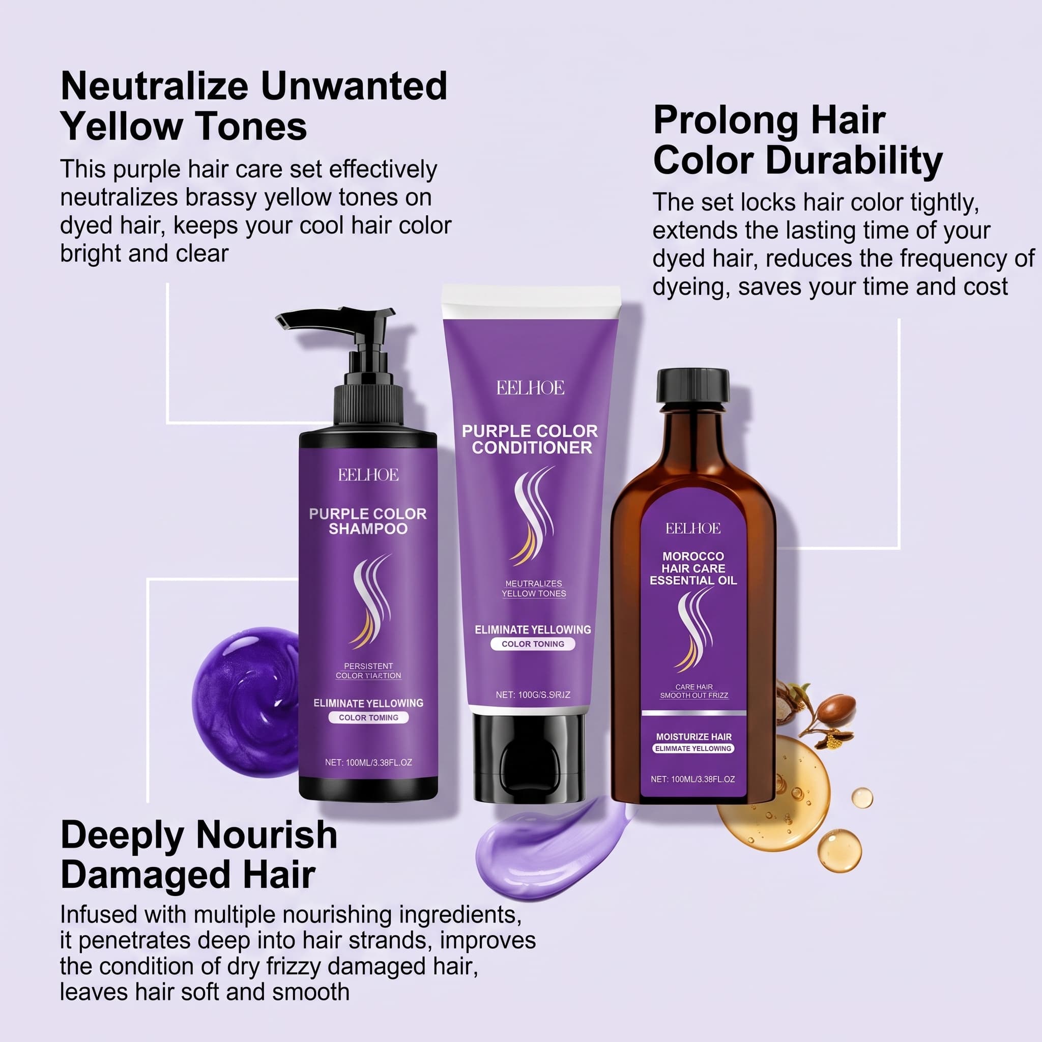 Paarse Shampoo Set met Conditi - Hair Care Oil Serum recensie en prijs
